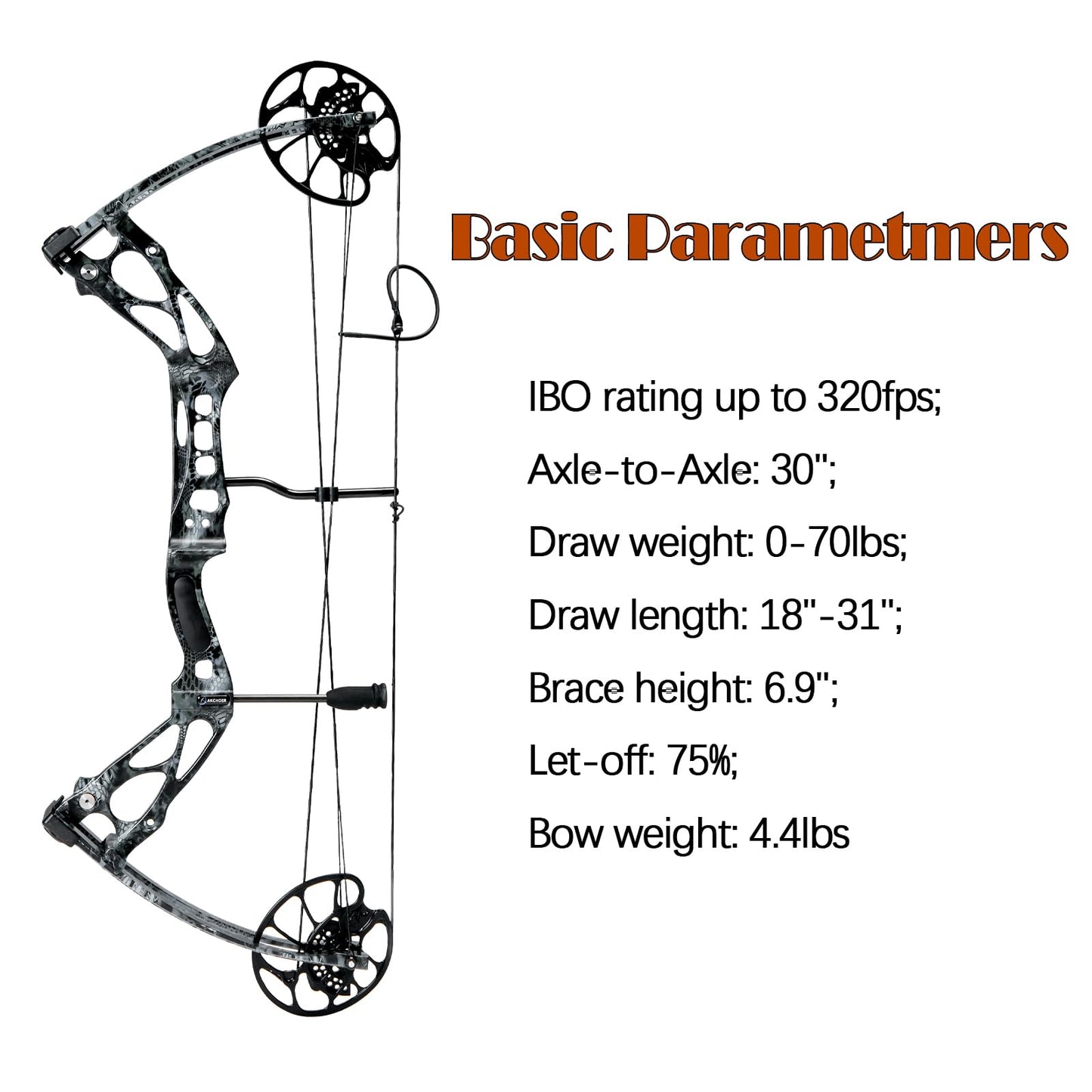 AKCHOER Compound Bow and Arrow Set 30-70 lbs for Adult and Teens, Adjustable Hunting Compound Bow Archery with Limbs Made in USA, Right Hand, 18”-31”, up to IBO 320 fps (CAMO)