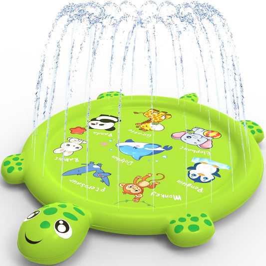 tmstorys Splash Pad for Toddlers 1-3, 67" Turtle Sprinkler & Splash Play Mat, Inflatable Baby Kid Pool, Summer Outdoor Water Toys for Toddlers, Boys, Girls Backyard Garden Lawn Games