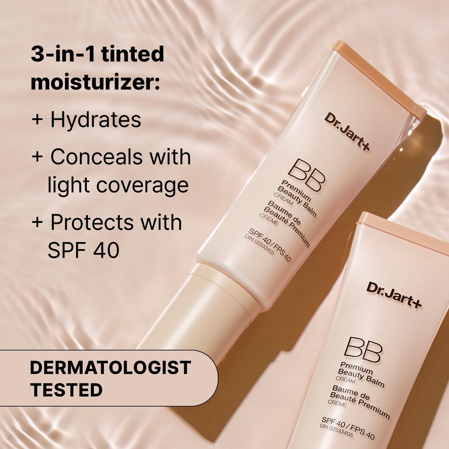 Dr.Jart+ Premium BB Korean Tinted Moisturizer with SPF 40 and Niacinamide | bb cream | Skin Tint | Korean Makeup, Fair-Light, 1.35 Fl Oz