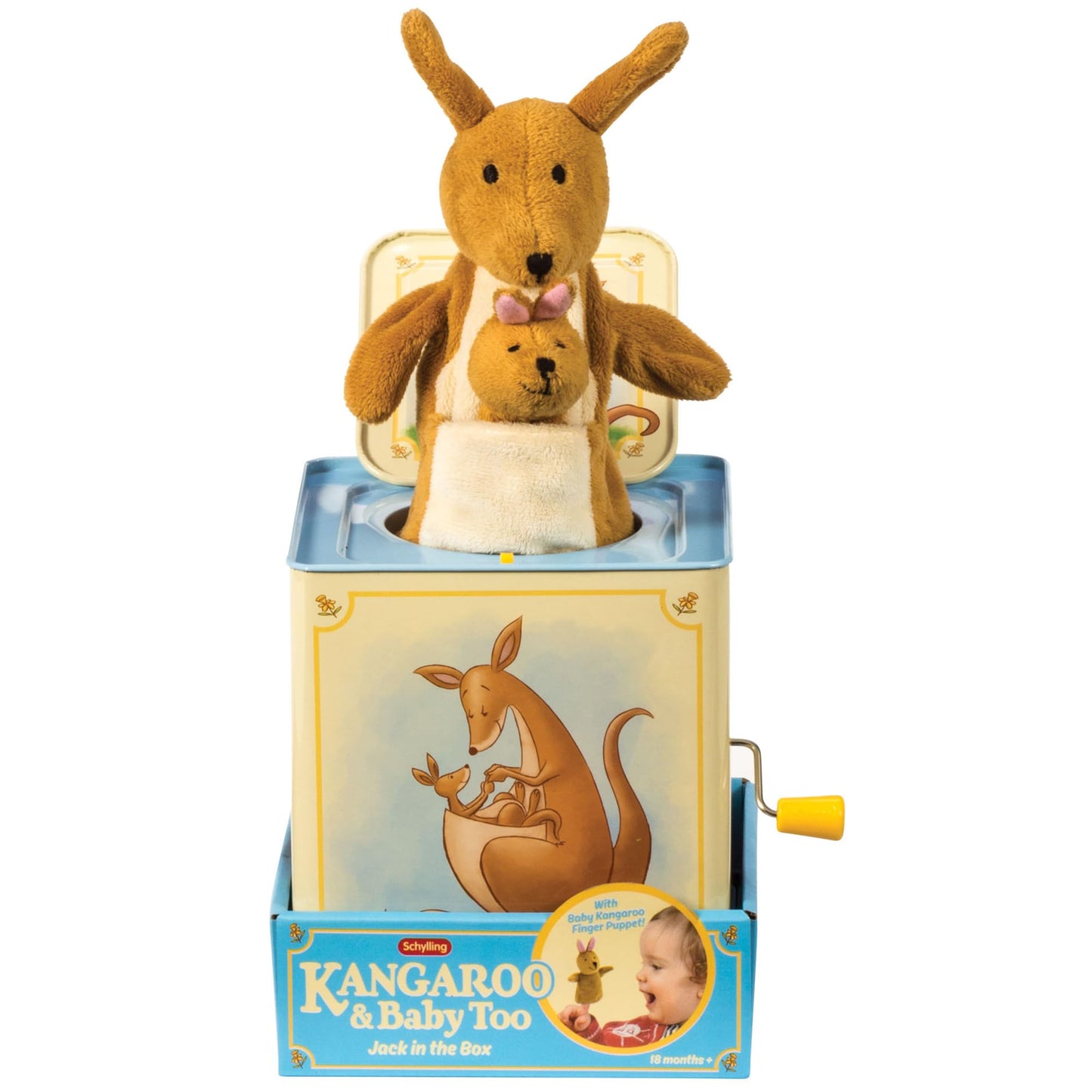Schylling: Jack in Box - Kangaroo - Classic Pop-Up Music Toy, Momma & Baby Joey Finger Puppet, Plays Song Pop Goes The Weasel, Toddler & Kids 18mo+