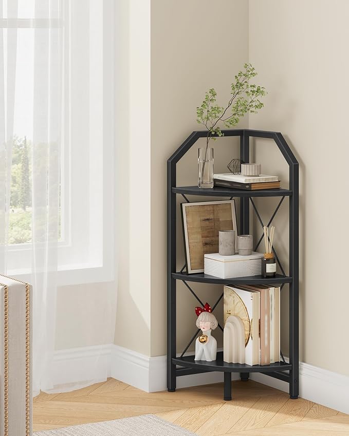 CHOEZON 3-Tier Corner Shelf, Industrial Corner Bookshelf, 35.4" Storage Stand, Plant Stand Display Shelf, Bookcase for Bedroom, Living Room, Home Office, Black TCJ03BB ï»¿