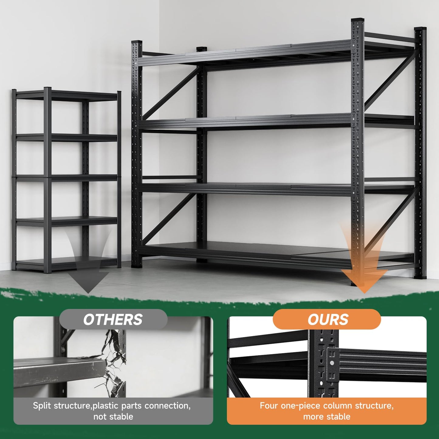 Letaya 71.3" W Metal Storage Shelves,5000LBS Heavy Duty Garage Shelving Units, 4 Tier Adjustable Utility Rack Shelf,Large Industrial Shelves,for Shop,Warehouse,Basement (71.3" W x 24" D x 70" H)