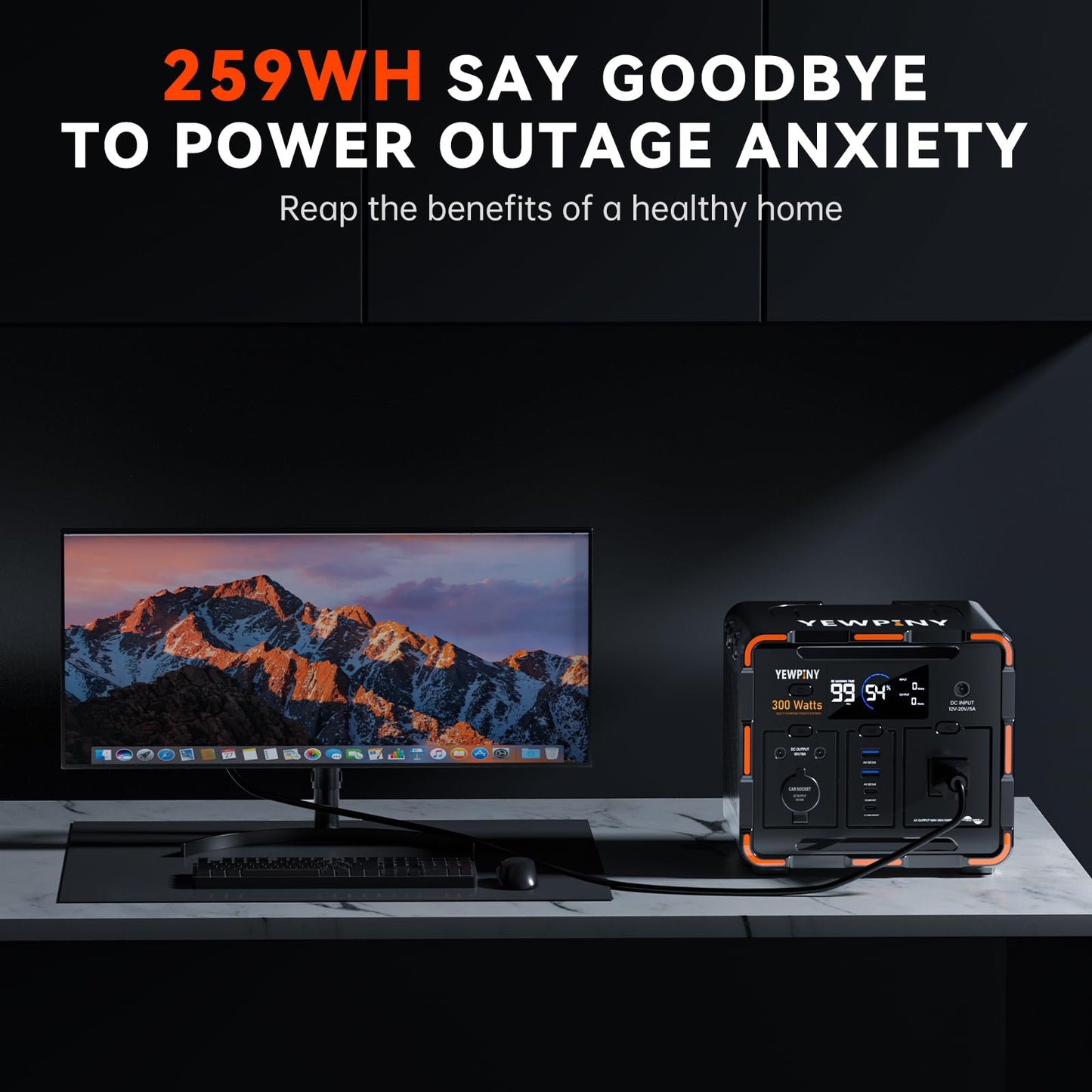 300W Portable Power Station, Solar Generator 259Wh, 70,000mAh LiFePO4 Battery with 65W USB-C PD&Pure Sine Wave AC, Solar Charging for Camping,Home Backup,Emergency Power(SOS Light & LCD Display)