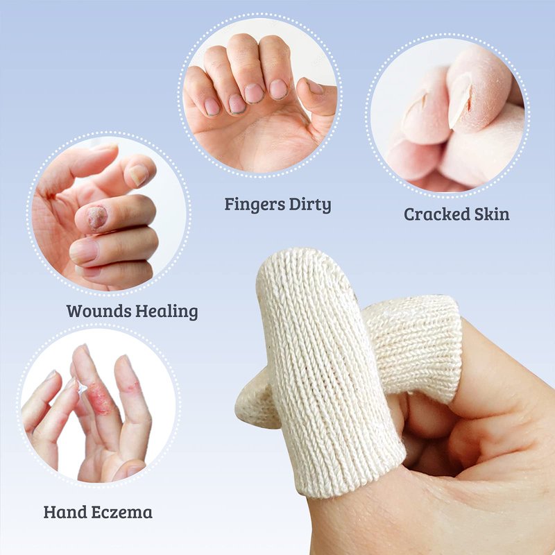 MIG4U 20 Pcs Cotton Finger Cots, Reusable Finger Protectors for Cuts Wounds, Arthritis, Eczema, Bruises, Calluses, Cracking Thumbs Healing, Fingernail Caps/Stall/Cushion/Cover, L/XL