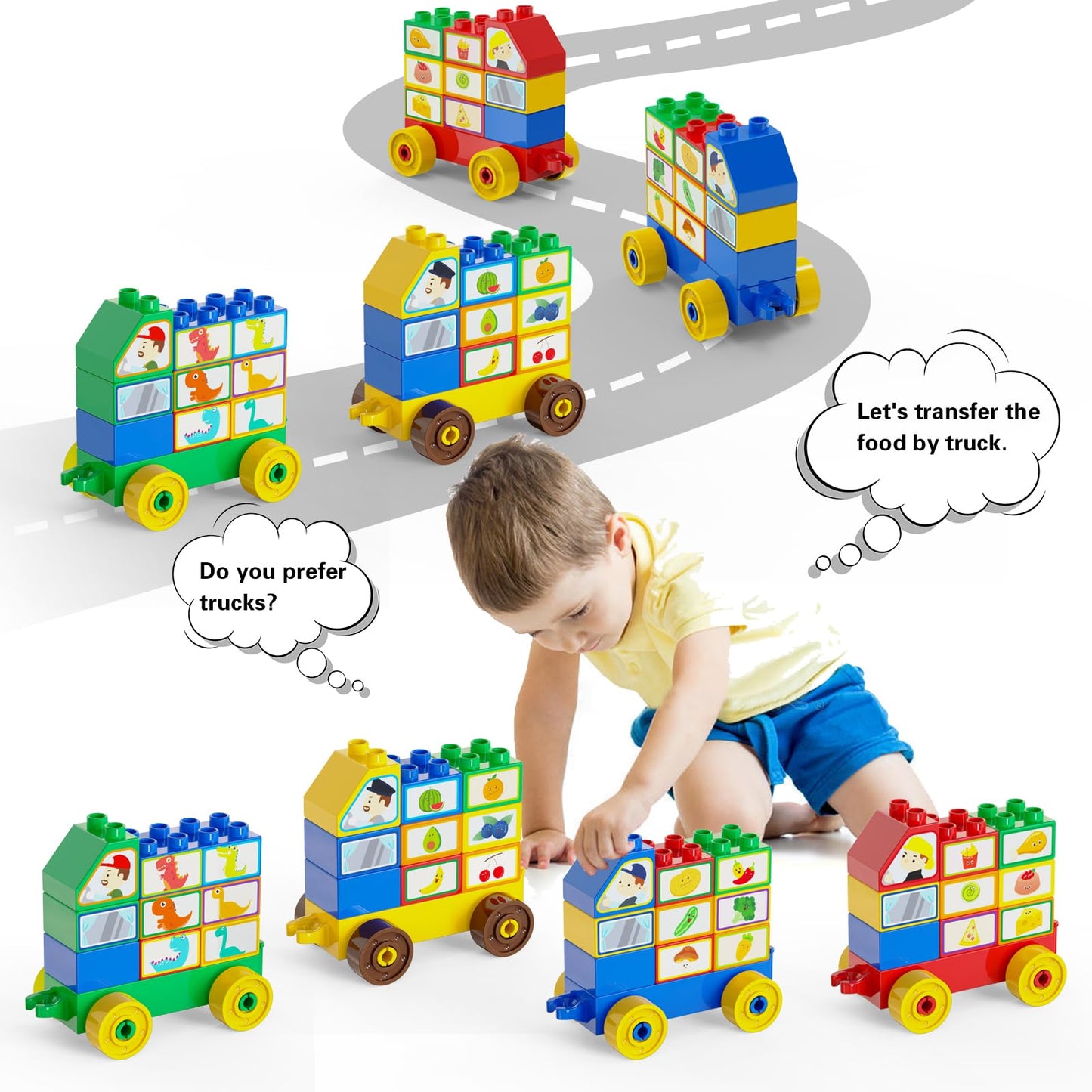 Anpcso Building Blocks for Toddlers 2-5 Including Dinosaurs Cars, 116-piece Large Classic Building Bricks Set, Educational Toys for Children Boys Girls All Ages, Compatible with All Major Brands
