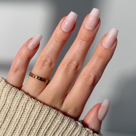 Glamnetic Press On Nails - Medium Coffin Fake Nails, Milky Pink Nails, Blush Dream | 15 Sizes - 30 Nail Kit with Glue | Gift for Mom