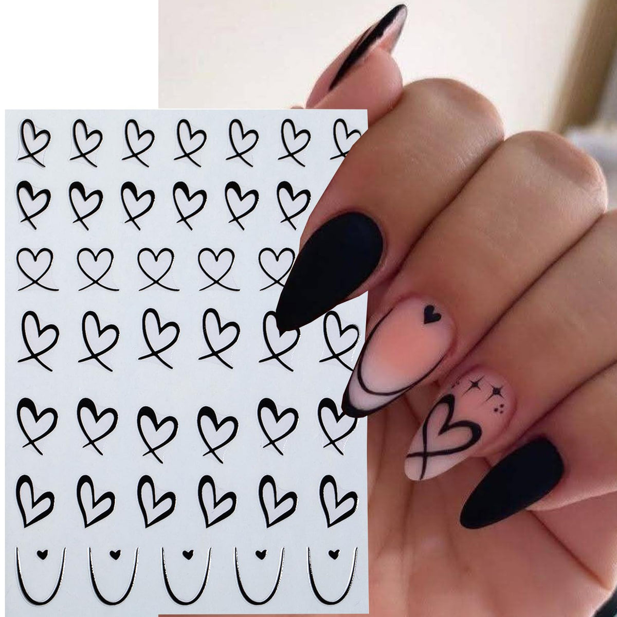 6Pcs Heart Nail Stickers for Nail Art Love Hearts Nail Decals Hollow Love 3D Nail Art French Sticker Self-Adhesive Slider Kawaii Heart-Shaped Manicure Decals Nail Tip for Women Valentine Gift