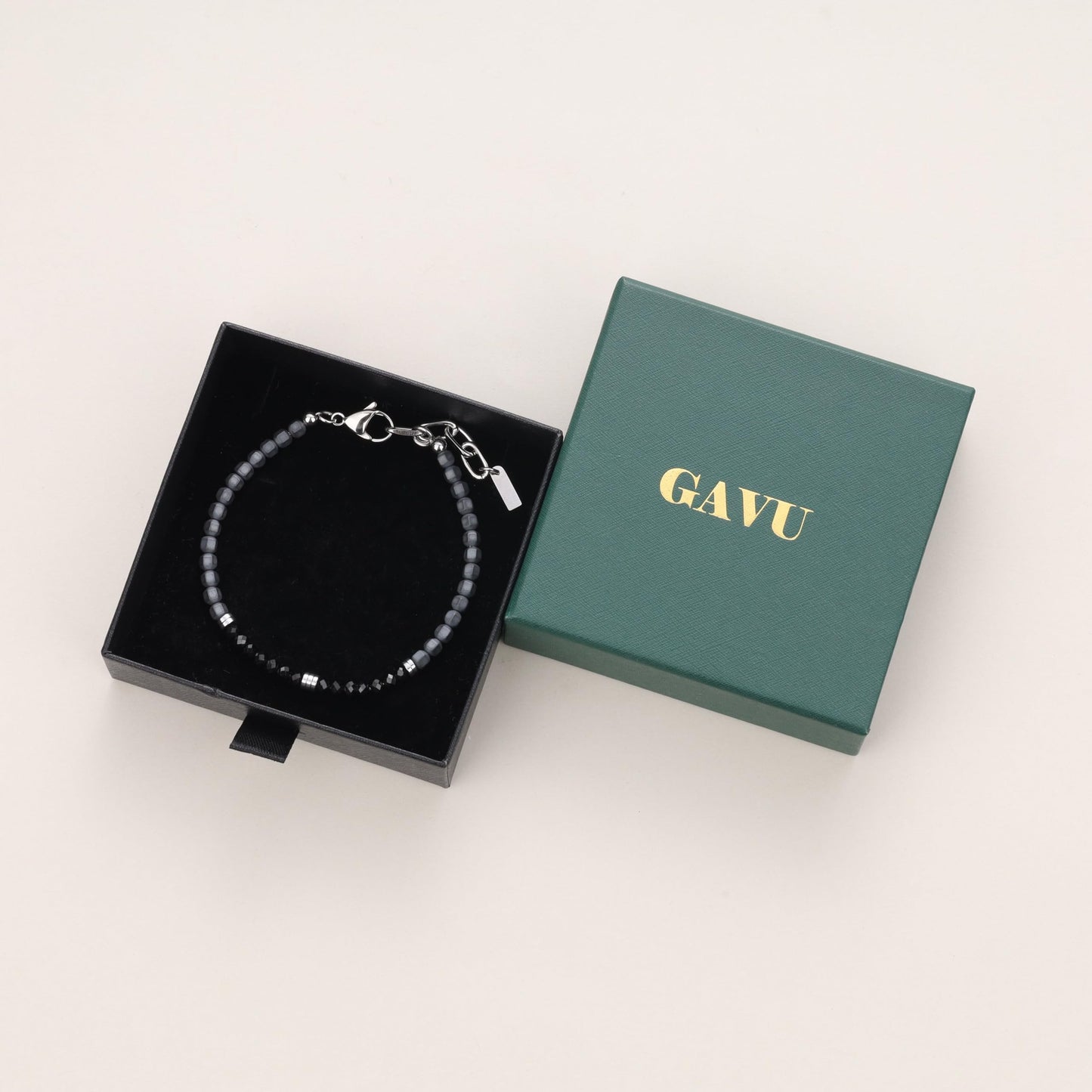 GAVU Crystal Men's Bracelet, Hematite & Black Spinel Beaded Bracelet
