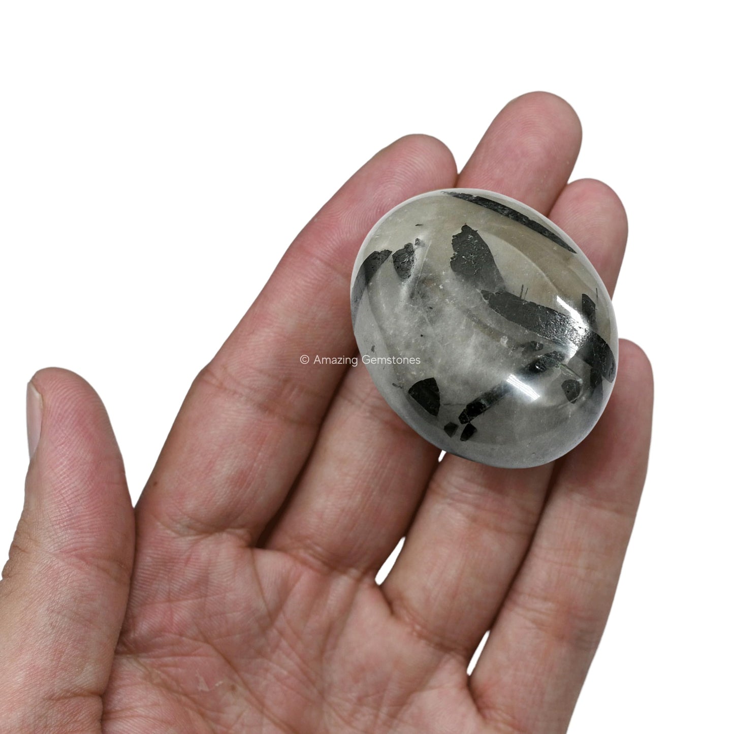 Amazing Gemstone Black Rutilated Quartz Crystals and Healing Stones - Large Palm Stone Crystals Piedra - Crystal for Good Luck, Positive Energy, Meditation - Unique Stocking Stuffers Gifts for Women