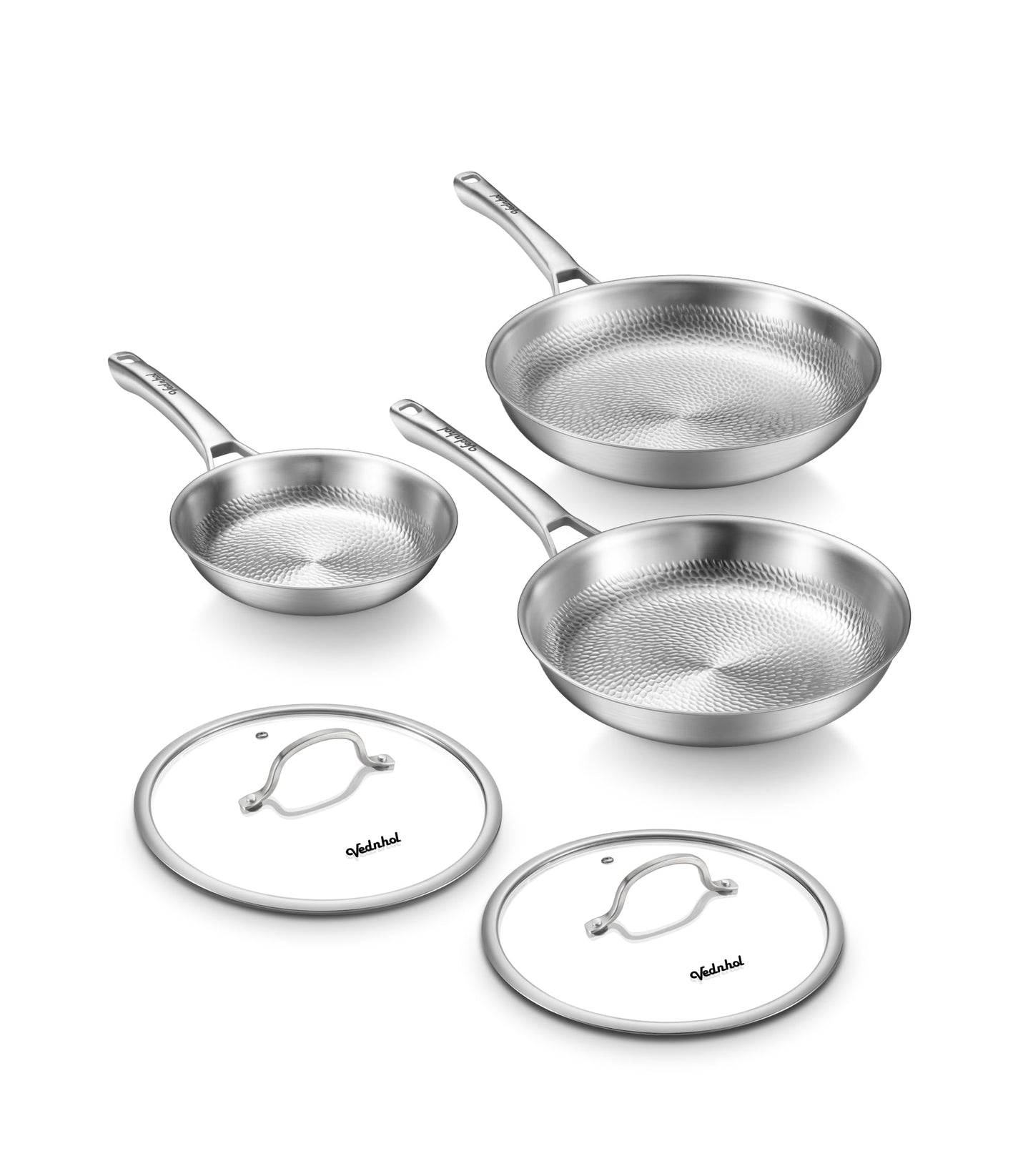 Titanium Pans set, 8+10+12Inch Pure Titanium Hammered Upgarde Pro with Two Lids, Non-Toxic Skillet for Cooking, PFAS/PFOA/PTFE Free Cookware, Dishwasher&Oven Safe, Kitchen Induction Compatible