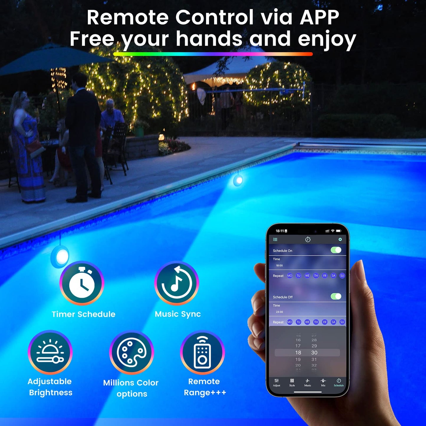 LyLmLe LED Pool Lights for Aboveground Pool, 50W 2 in 1 Double Lights for Giant Pool, Magnetic Underwater Lighting with Timer, 2000lm Dimmable,2x25W IP68 Waterproof Underwater Light for IngroundPool