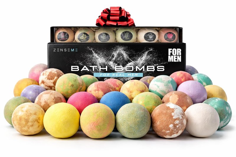 Bath Bombs for Men, Gift Set of 18 Scented Organic Handmade Bath Bombs of 2.5 oz with Natural Essential Oils. Perfect for Boyfriend, Husband, Father or Friend, by ZenseMe