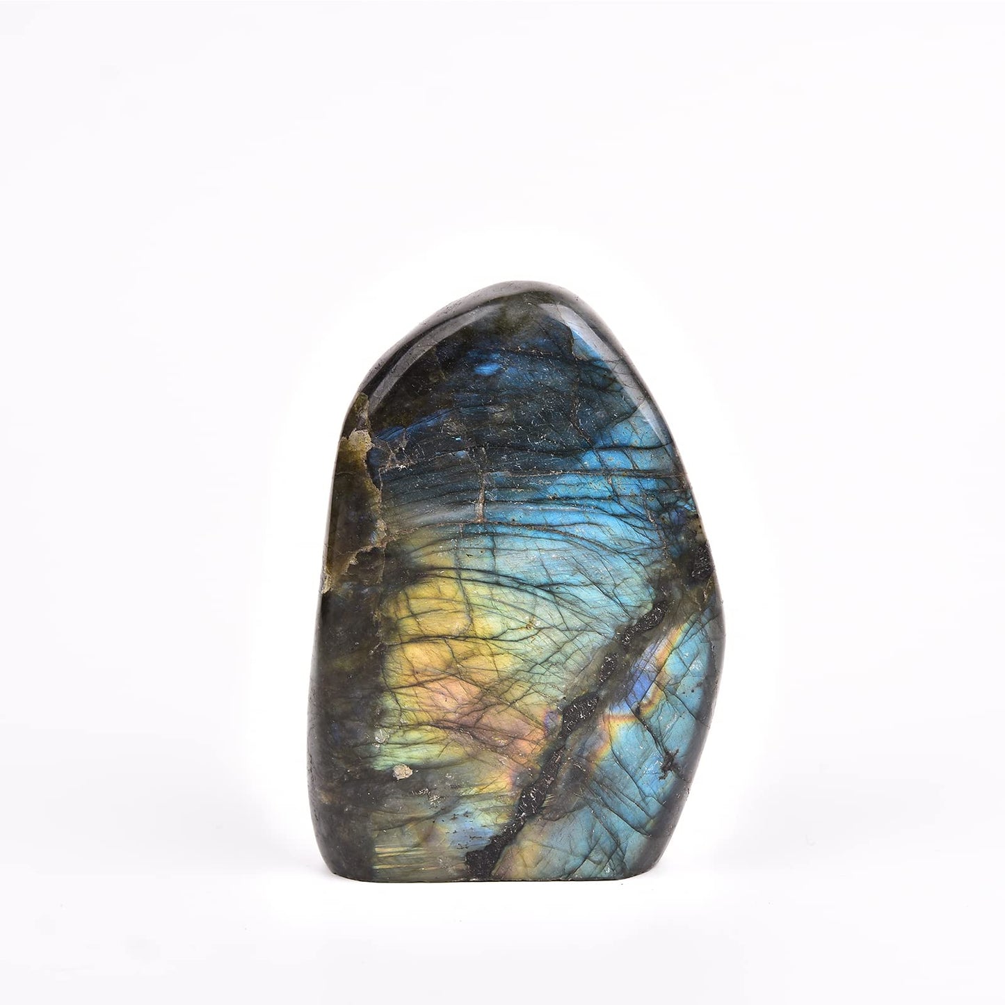 JIC Gem Class 1 Labradorite Palm Stone Crystal, Polished Healing Pocket Worry Stone for Anxiety Stress Relief 1.3-1.5lb
