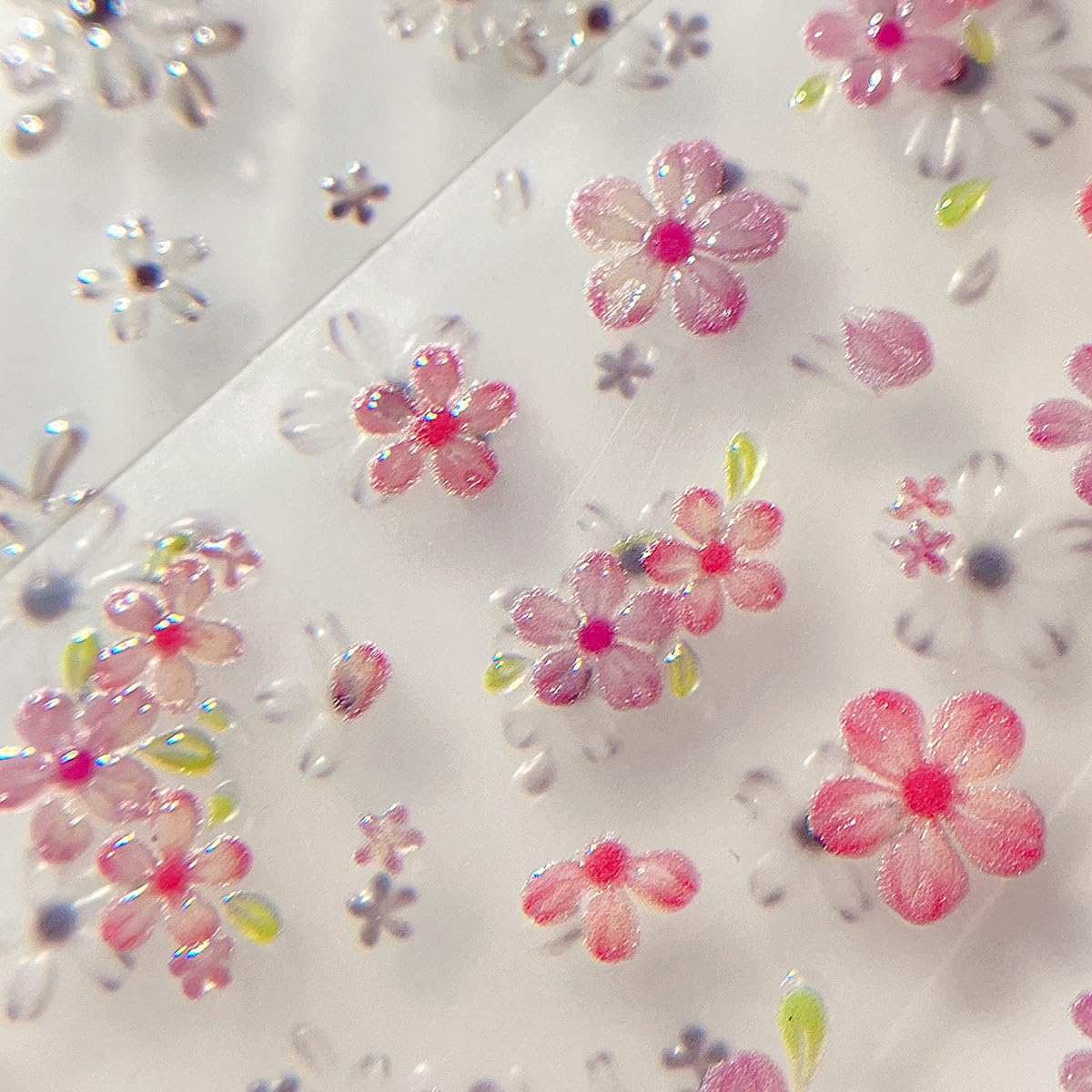 1 Sheet Pink Flower Nail Art Stickers Decals 5D Embossed Cherry Blossom Nail Stickers Exquisite Self-Adhesive Floral Nail Decals Spring Nail Art Design Stickers Supply for Women Acrylic Manicure