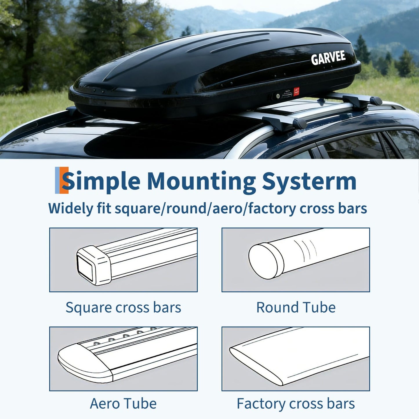 Garvee Heavy Duty Hard Shell Roof Top Cargo Carrier - 49(L) x30(W) x14(H) Waterproof Lockable Storage Box Capacity 165 Lbs 10 Cu Ft - Tool-Free Install- Fits SUV, Truck, Van