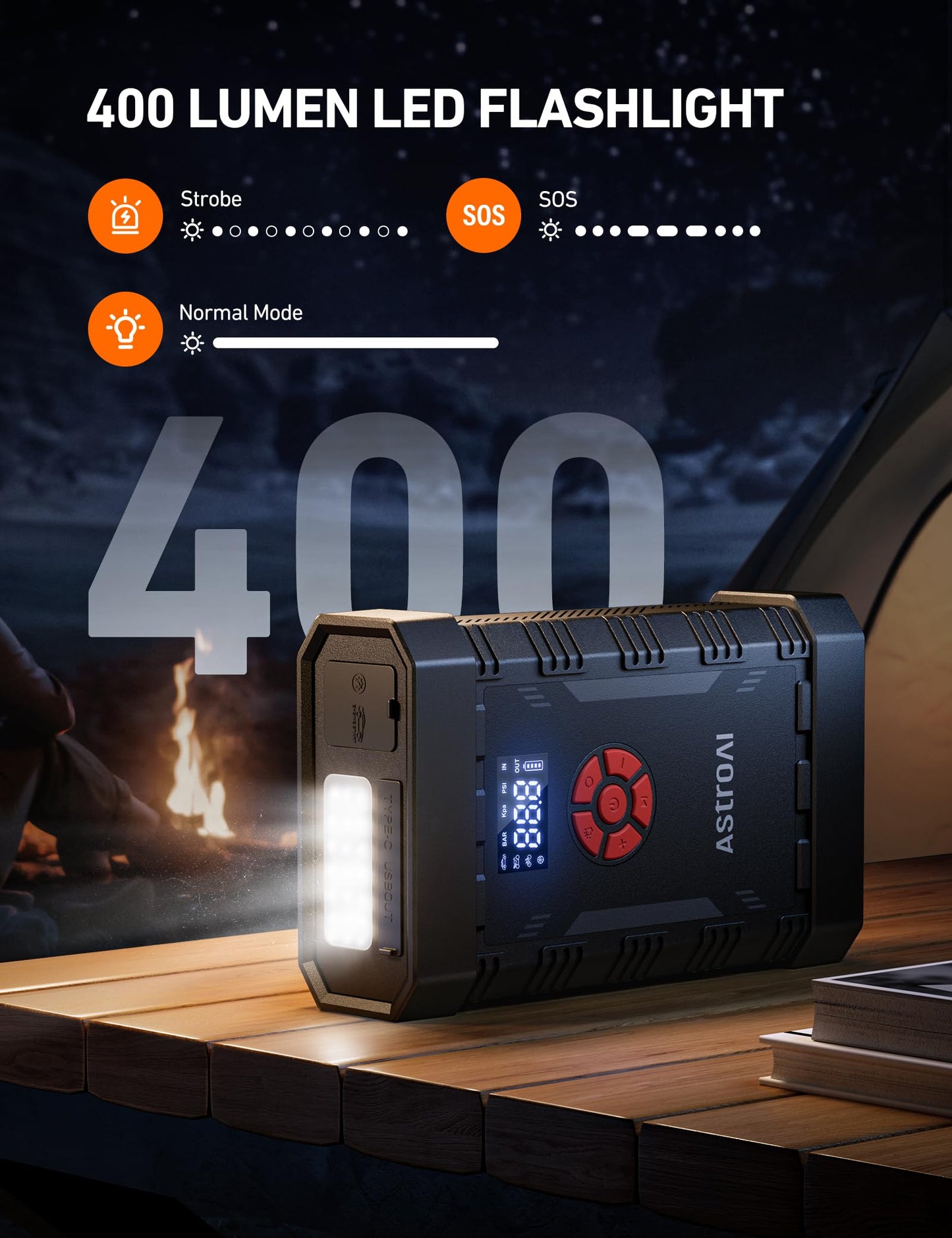 AstroAl A30 Jump Starter with Air Compressor, 4000A &150PSI Portable Car Battery Jump Starter (10.0 Gas/8.0LDiesel) with Tire Inflator, 12V Battery Charger, 18W Quick Charge, Jumper Cables, Lights