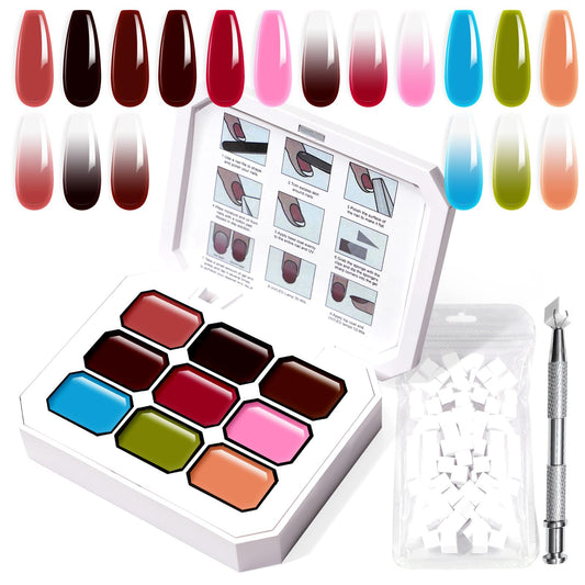 U-Shinein Gradient Painting Gel Set, 9 Colors Ombre Gel Nail Polish Red Brown Light Blue Pink Sponging for Pigment Pat Aura Nails French Manicure Soak Off UV Canyon Bloom