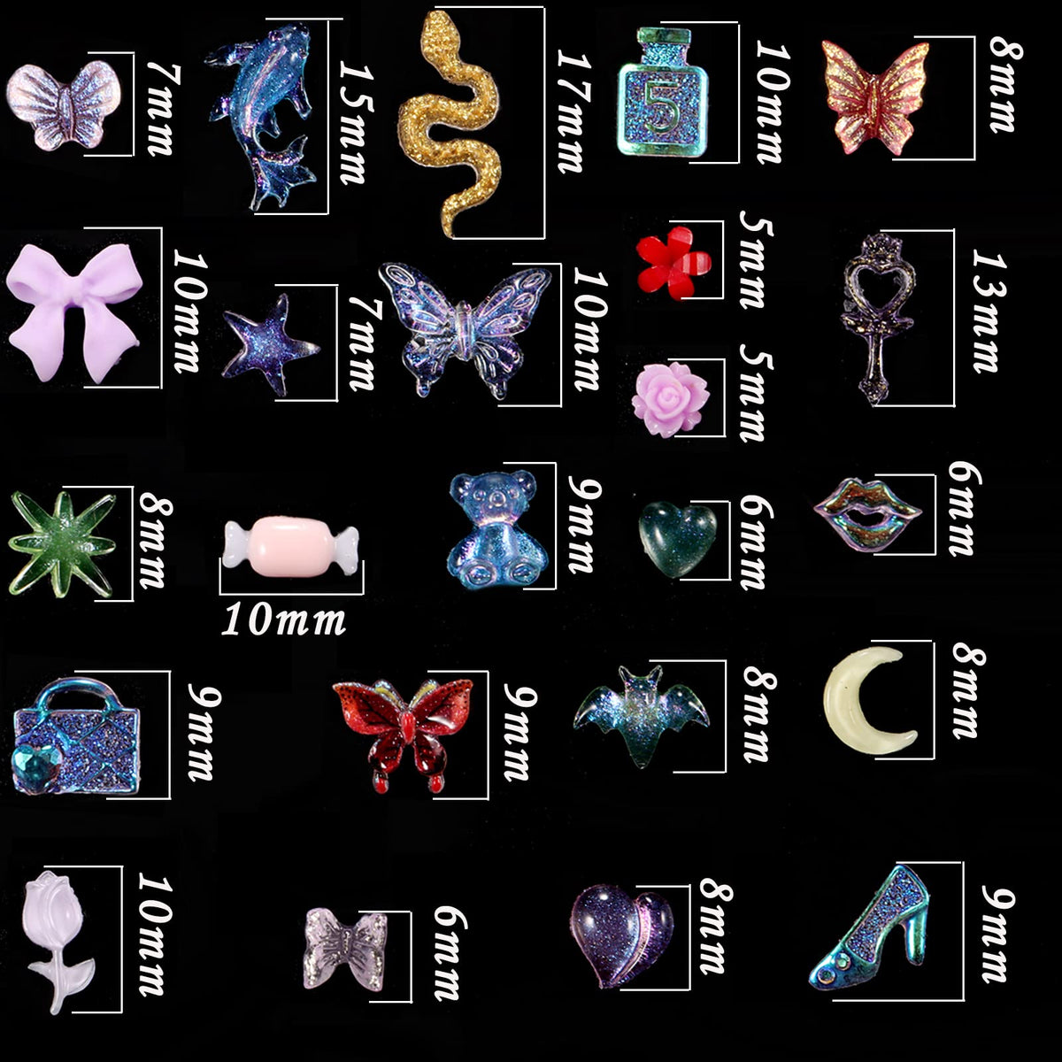 TAMHOO Pack of 250pcs Cute & Sweet 3D Nail Charms for Acrylic Nails, Perfect for Nail Art Decorations & DIY Accessories(Style H)