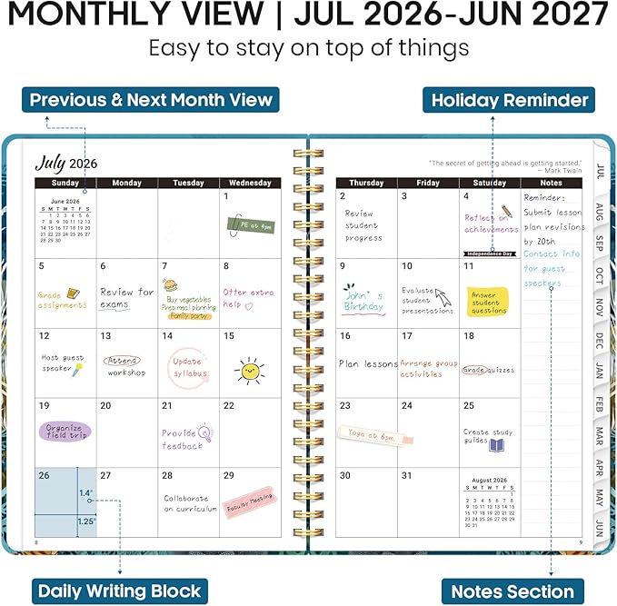 Academic Planner 2026-2027, Weekly and Monthly Calendar Book, July 2026 – June 2027, Hardcover Planner with Tabs, Perfect for Teachers, Students, Women & Men, A5 (6.4" x 8.5") - Turtle
