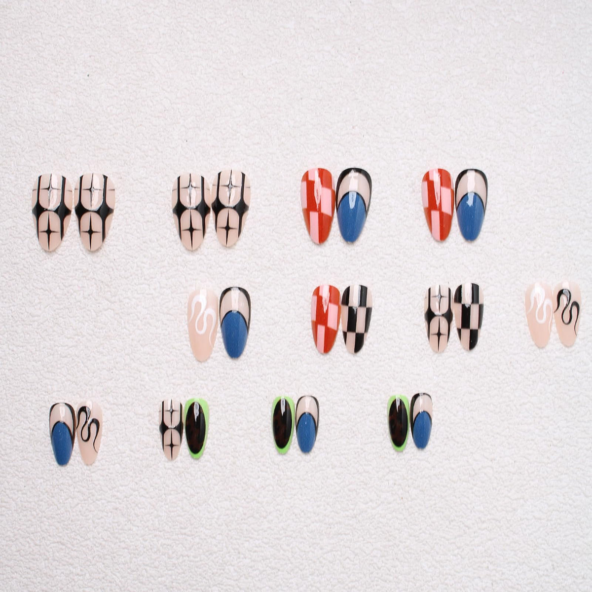 IMRAIN Press on Nails Medium Almond Fake Nails Glossy Glue on Nails Full Cover Black Blue Acrylic False Nails Stick on Nails for Women 24Pcs