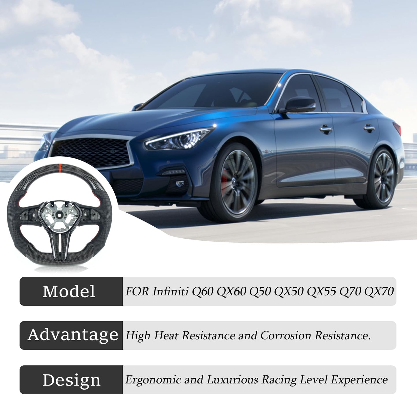 car steering wheel For Infiniti q50 q60 carbon fiber steering wheel 2017 2018 2019 2020 2021 2022 2023 2024