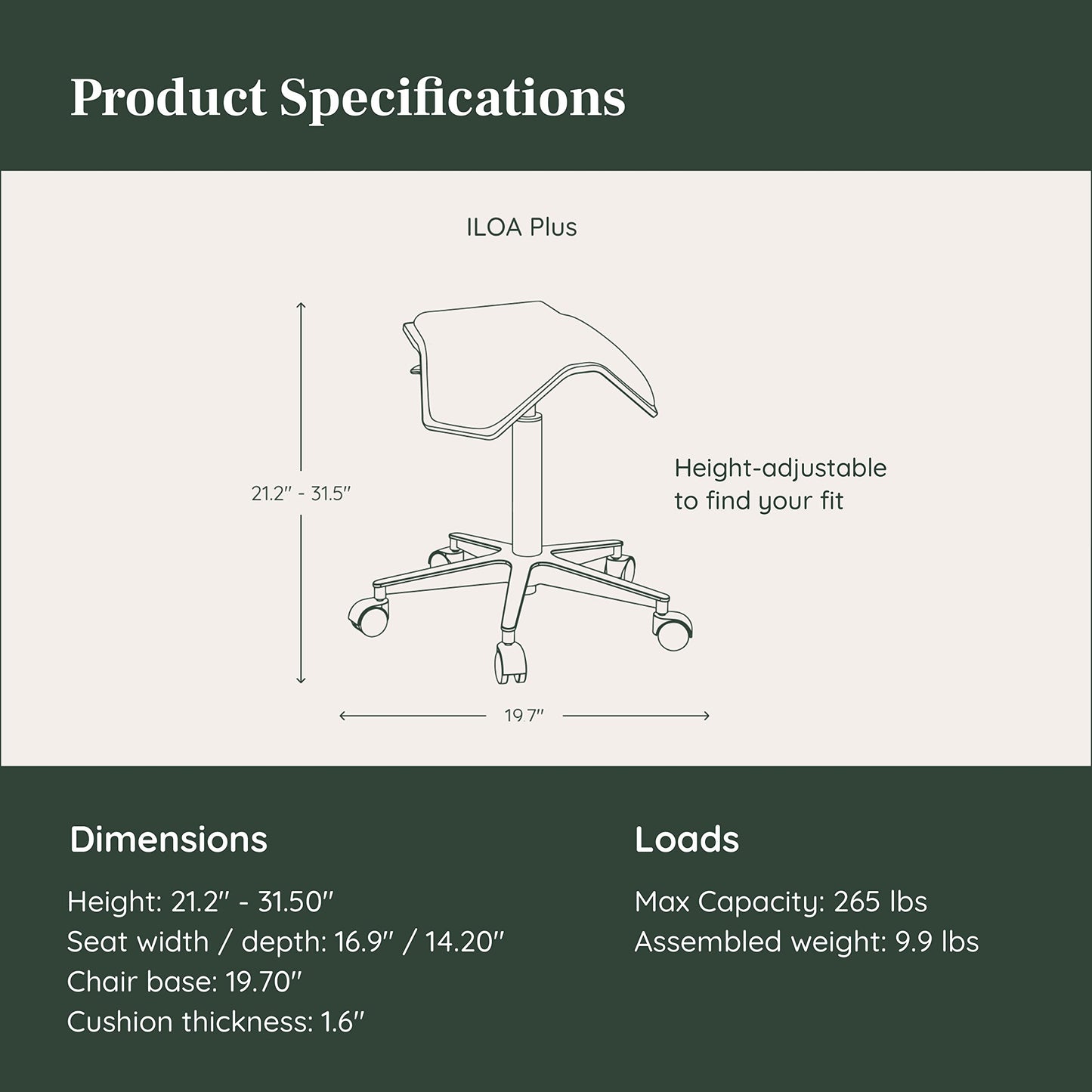 Branch Saddle Chair - Ergonomic Rolling Stool with Birch Plywood Frame and Recycled Seat Fabric - Height Adjustable Saddle Seat for Active Sitting and Better Posture - Dove