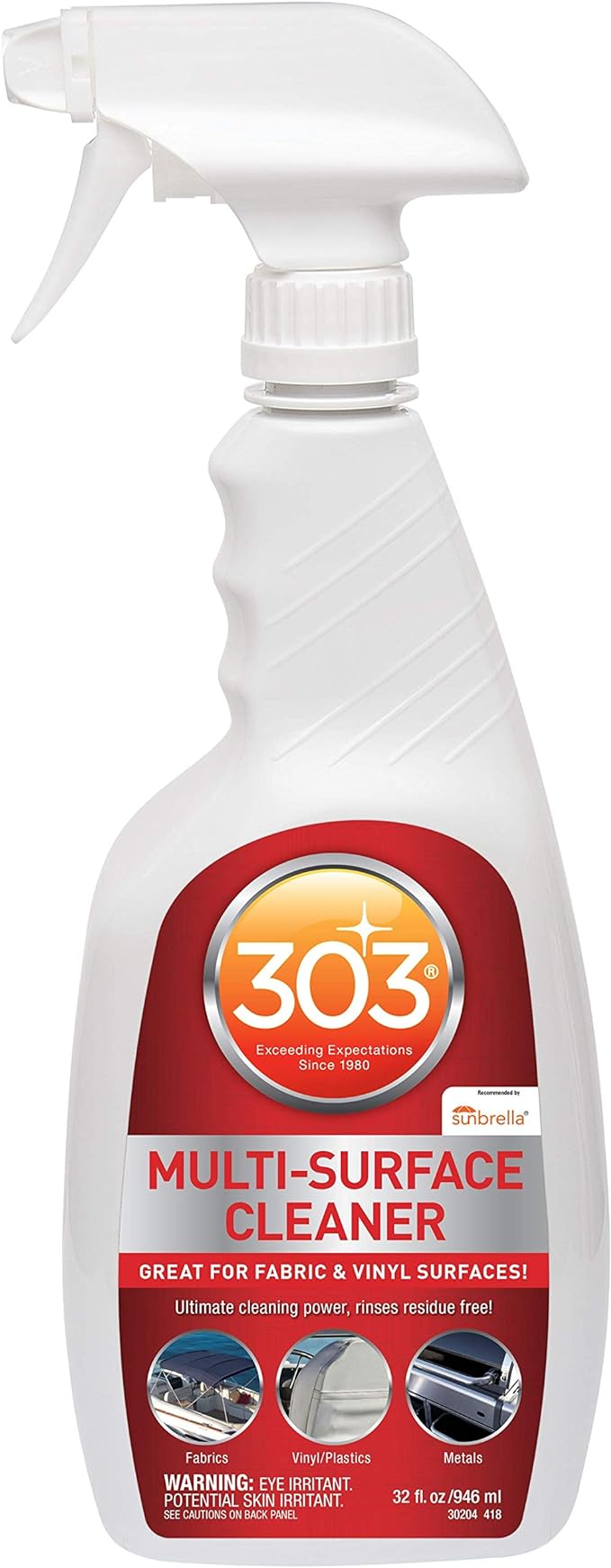 303 Products Marine Multi-Surface Cleaner, Boat Cleaner Spray for Vinyl, Canvas & Upholstery â Removes Dirt & Grime, Sunbrella Recommended, 32 oz