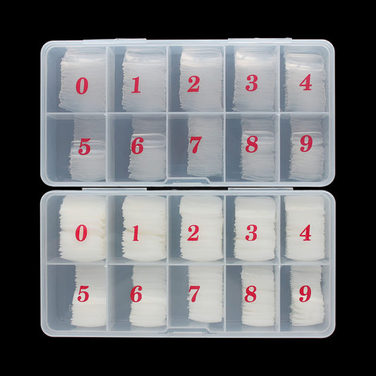 Full Cover Acrylic False Nail Tips, 1000PCS Fake Nail Shape Artificial False Nails Tips 10 Sizes with Case for Nail Art Salons (Clear+Natural)