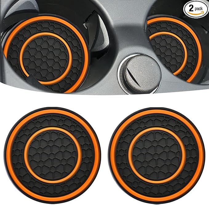 Car Cup Coaster Universal Automotive Waterproof Non-Slip Cup Holders Sift-Proof Spill Holder Car Interior Accessories 2 Pack Black & Orange