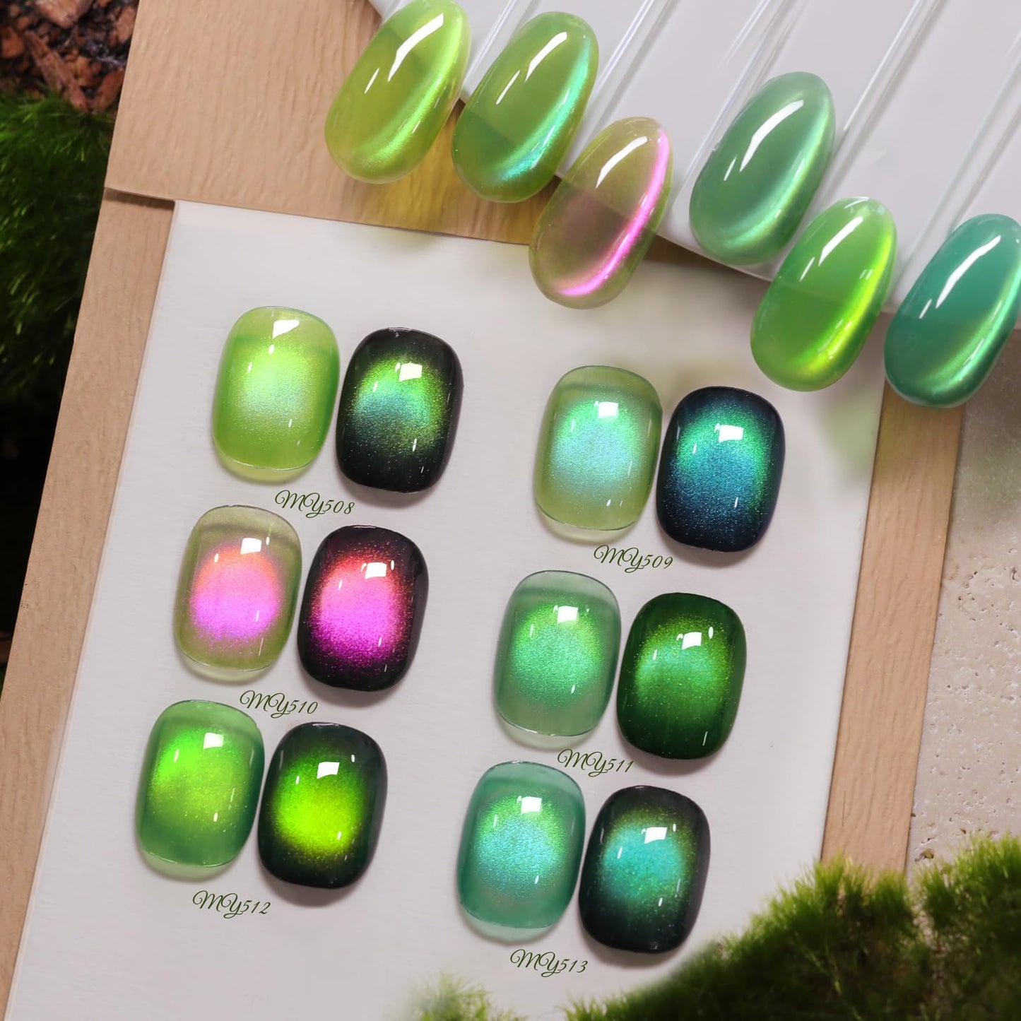 Born Pretty Spring Summer Green Cat Magnetic Eye Gel Nail Polish 6 Colors Shimmer Glitter Holographic Crystal Jelly Sage Olive Emerald Forest Green Translucent Magnetic Gel Polish