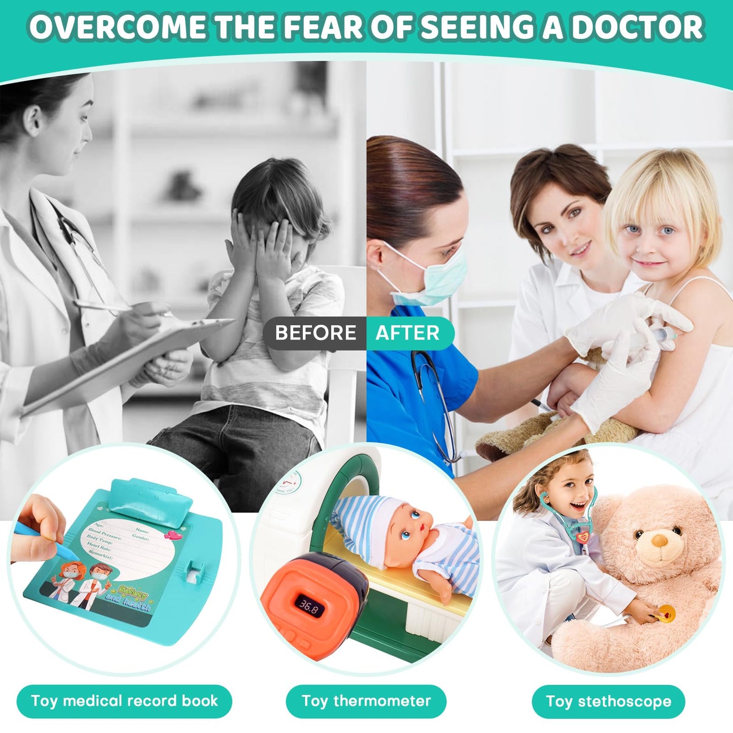 Doctor Kit for Toddlers 3-5, Kids Doctor Playset with Medical Tools, X-ray Machine and Toy Stethoscope ,Educational Pretend Play for Boys & Girls Ages 2 3 4 5 6,Birthday Gift & Dress-Up Toys