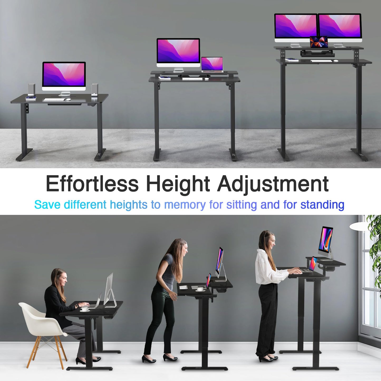 AVLT 47″ Electric Standing Desk with Dual-Tier Shelf & Tablet Holder – Height Adjustable Sit-Stand Desk for Home Office, Motorized Frame Supports 176 lbs (80kg), Includes Tabletops – Black