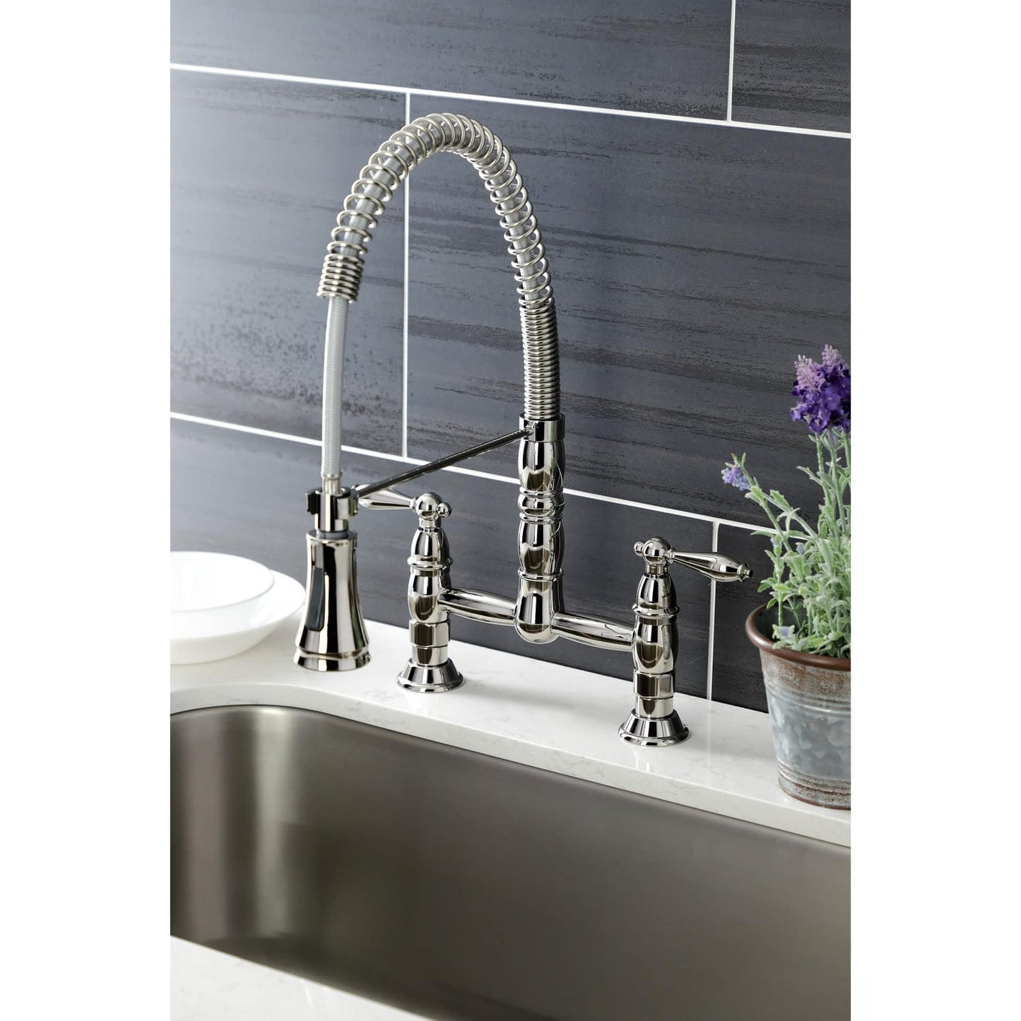 Gourmetier GS1271AL Heritage Two-Handle Deck-Mount Pull-Down Sprayer Kitchen Faucet, Polished Chrome