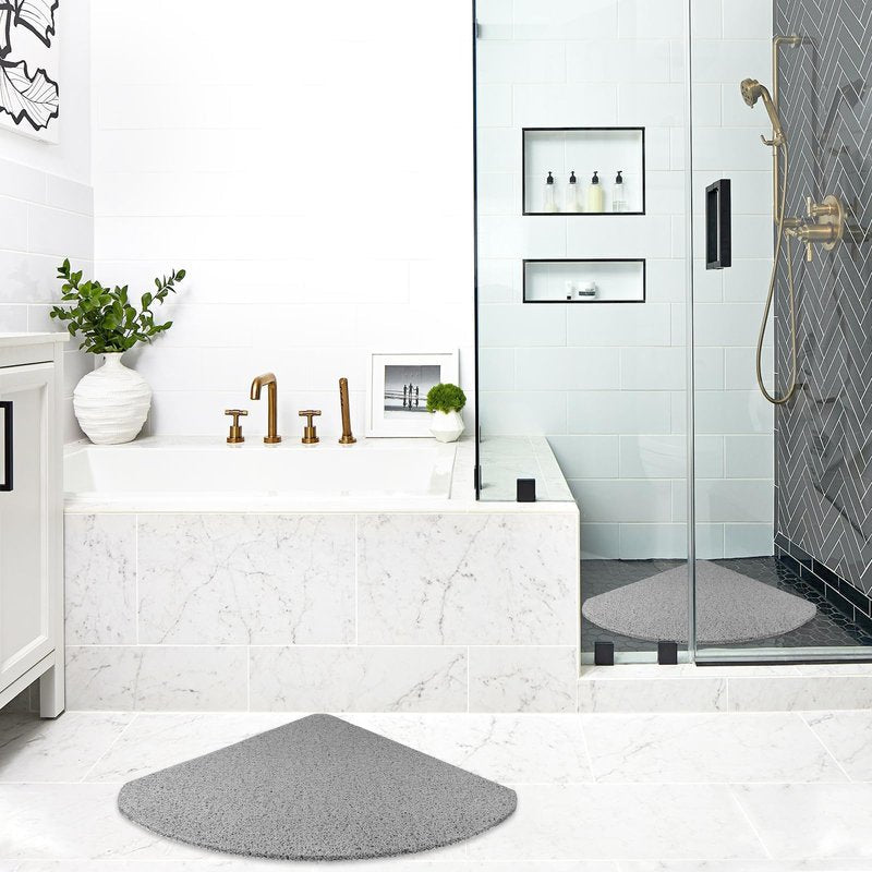 Darhoo Corner Anti Slip Shower Mat, 31.5 x 31.5 Inch Large Non Slip Shower Mats for Inside Shower, Soft Loofah Stand Up Shower Mat for Elderly, Grey