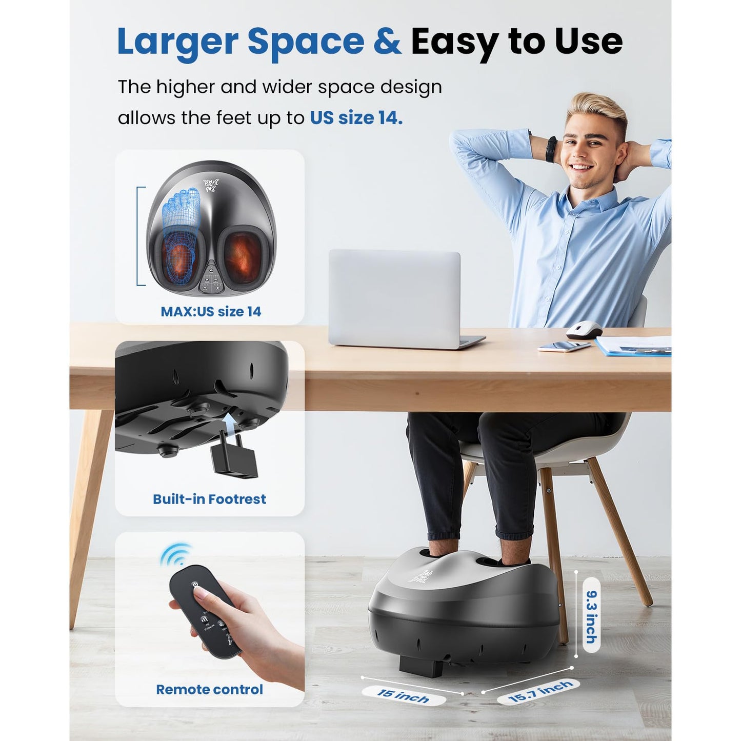 BOB AND BRAD Foot Massager Machine with Heat and Remote, Fits up to Size 14, FSA Eligible HSA Shiatsu Deep Kneading Foot Massager for Plantar Fasciitis and Neuropathy