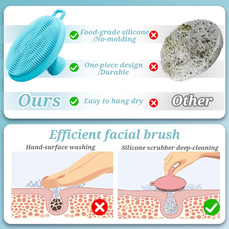 GEENOA Back Scrubber for Shower, Gentle Silicone Body Scrubber, Soft Silicone Loofah with Handle, Back Brush Bath Brush with Detachable Brush Head.