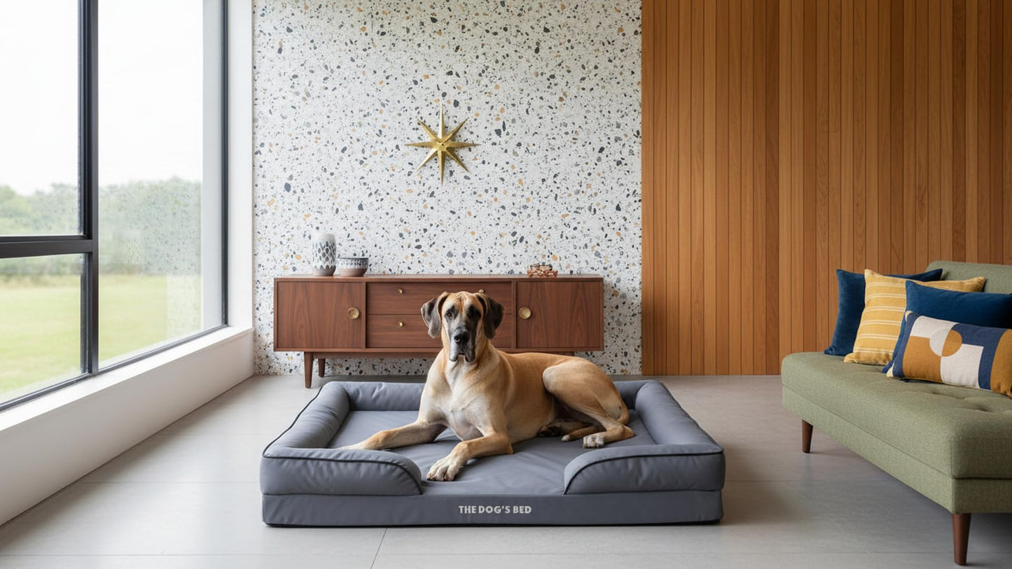 The Dog’s Bed Supportive Egg Crate Foam Dog Bed for XXL Dogs, Grey Oxford - Washable Bolster Dog Bed with Removable Waterproof Liner, Non Slip Base, Sofa Style Pet Bed