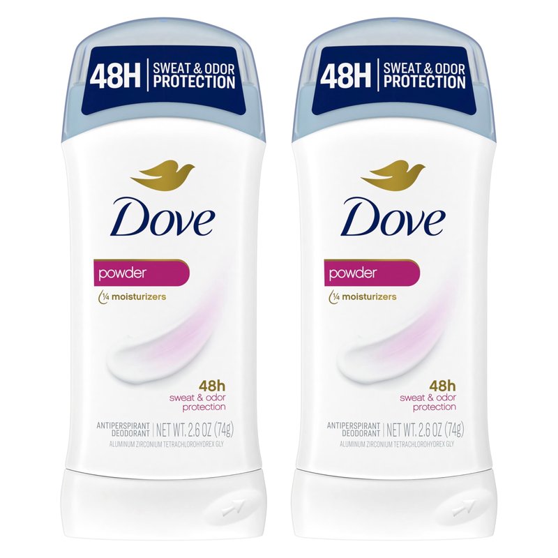 Dove Invisible Solid Antiperspirant Deodorant Stick 2 Count Powder, for Women, For All Day Underarm Sweat & Odor Protection 2.6 oz