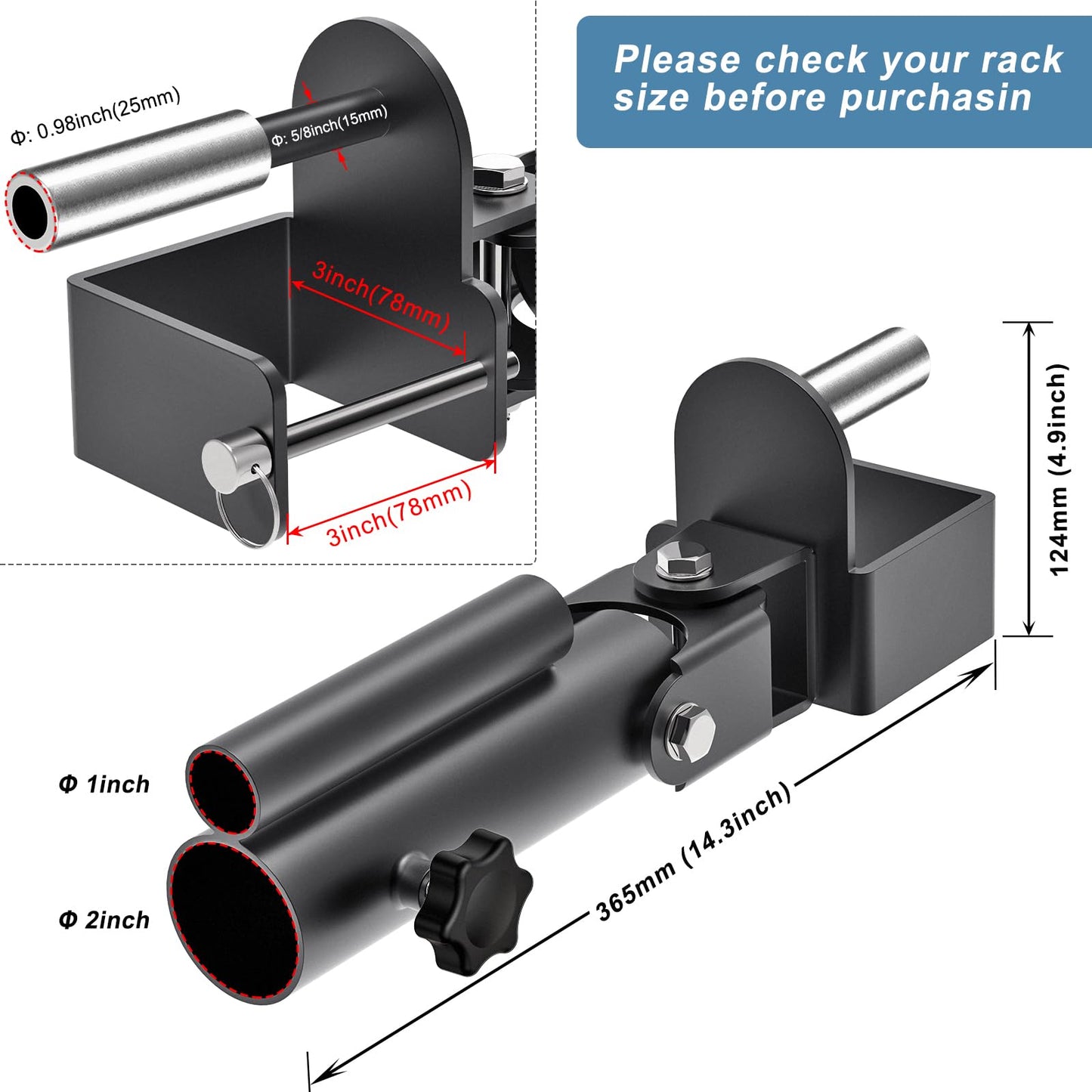 Kipika T Bar Row Landmine Attachment for 3" x 3"" Power Rack - Heavy Duty T-Bar Row Platform with Swivel Suitable for 1"" Standard Barbell Bar and 2"" Olympic Bars - Ideal for Home Gym Workouts"