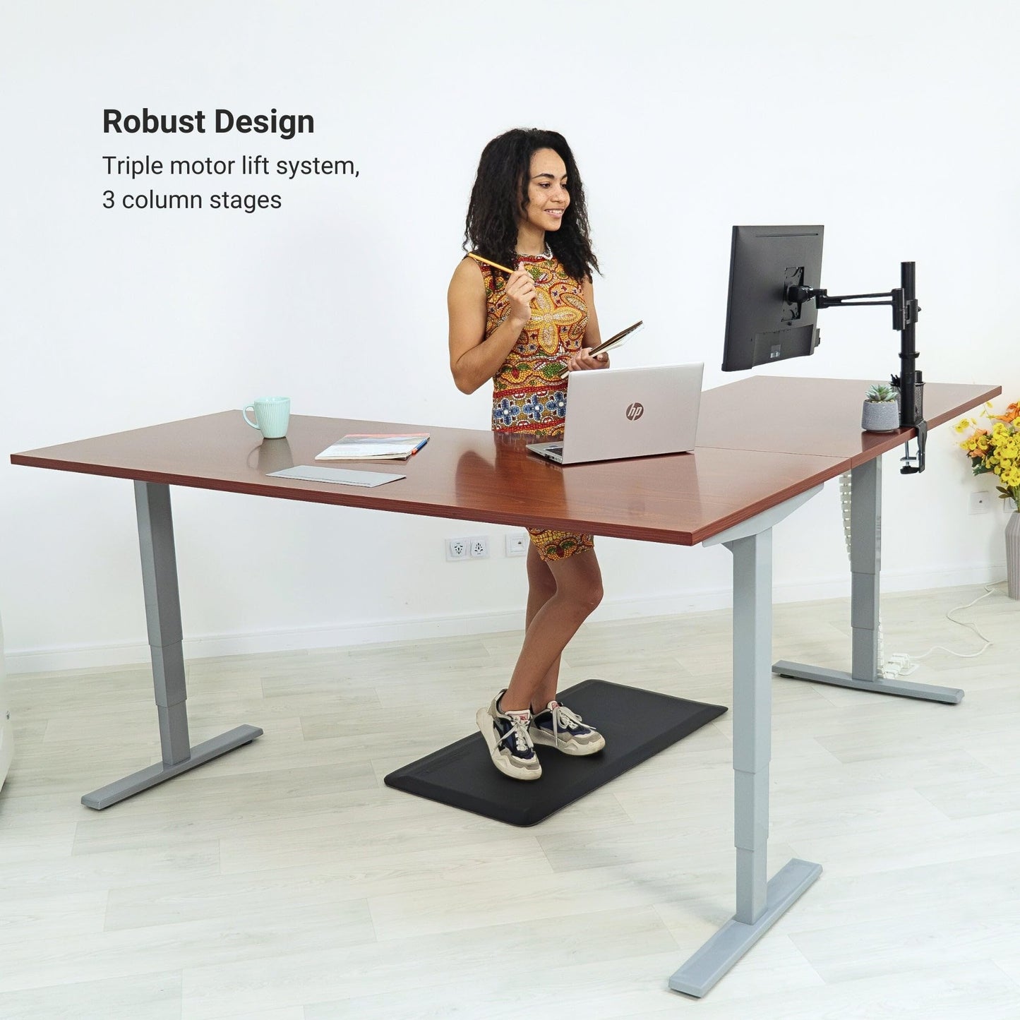 Progressive Desk L Shaped Height Adjustable Standing Desk 78" x 48" - Corner Computer Desk - Electric Stand Up Rising Workstation - Black Frame/Bright Beech Top