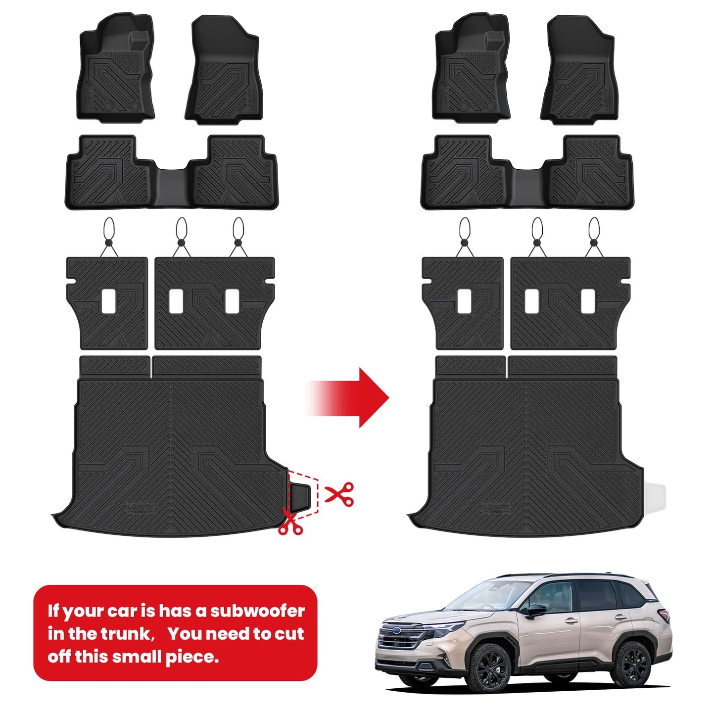 LASFIT Floor Mats & Backrest & Cargo Mats for Subaru Forester 2026 2025 (Fit Hybrid, Not for Gas), All Weather TPE Custom Fit Easy Clean for Forester Hybrid 2025 2026 Car Accessories Trunk Liners