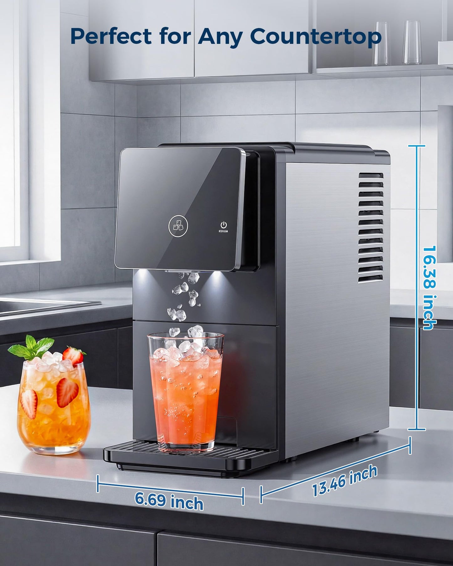 Nugget Ice Makers Countertop, 33lbs/24H Pebble Ice Maker with 1.8L Water Tank, Self-Cleaning, Portable Pellet Ice Machine with Self-Dispensing for Home/Kitchen/Office