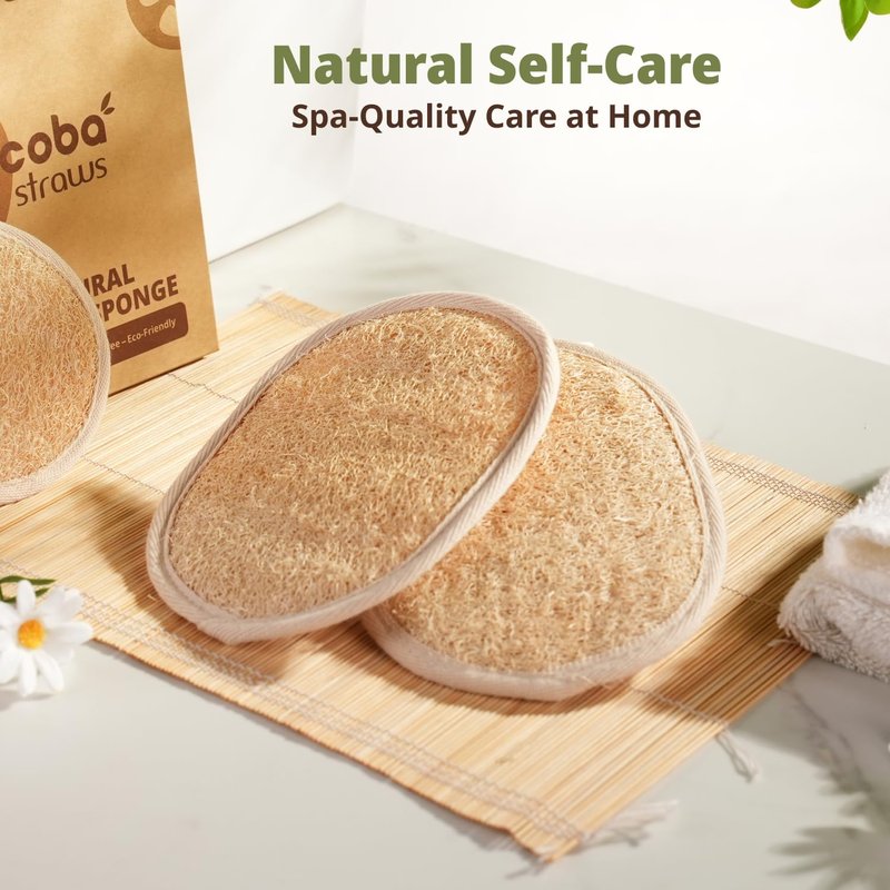 Coba Straws Natural Loofah Exfoliating Body Scrubber | 100% Plant-Based Shower Luffa Sponge for Deep Cleansing, Smooth & Glowing Skin | Bath Loofah for Women & Men (Pack 1)