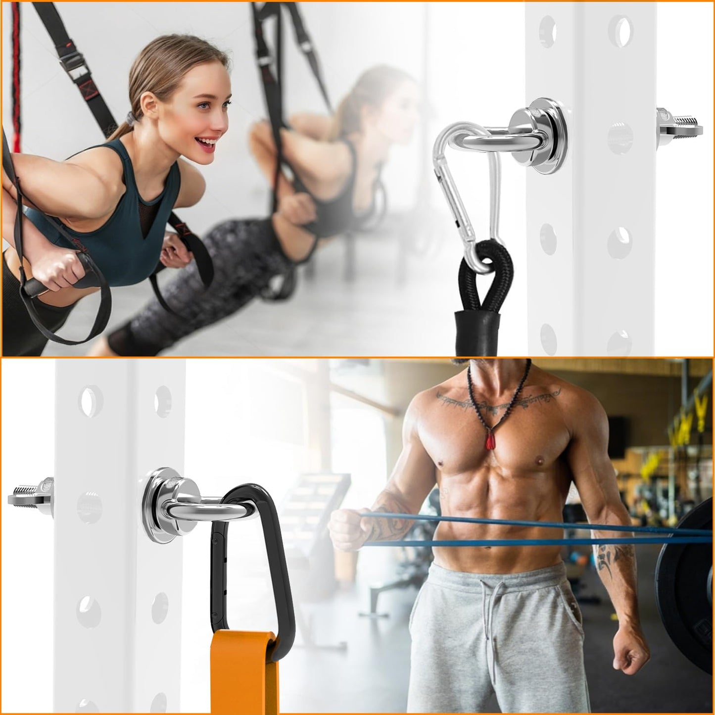 J Bryant Heavy Duty Rack Anchor – Stainless Steel Resistance Band Pegs with Large Carabiner for 5/8" & 1"" Power Rack – Multi-Purpose Attachment for Strength Training & Gym Equipment Storage"