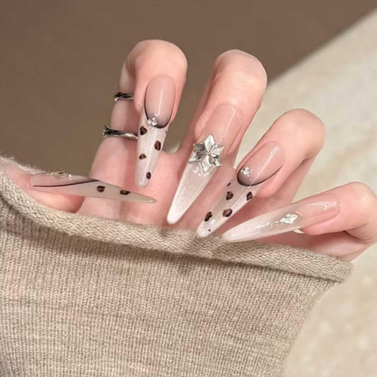 Hkanlre French Press on Nails Long Tips Full Cover False Nails Rhinestones Stiletto Fake Nails for Women 24PCS