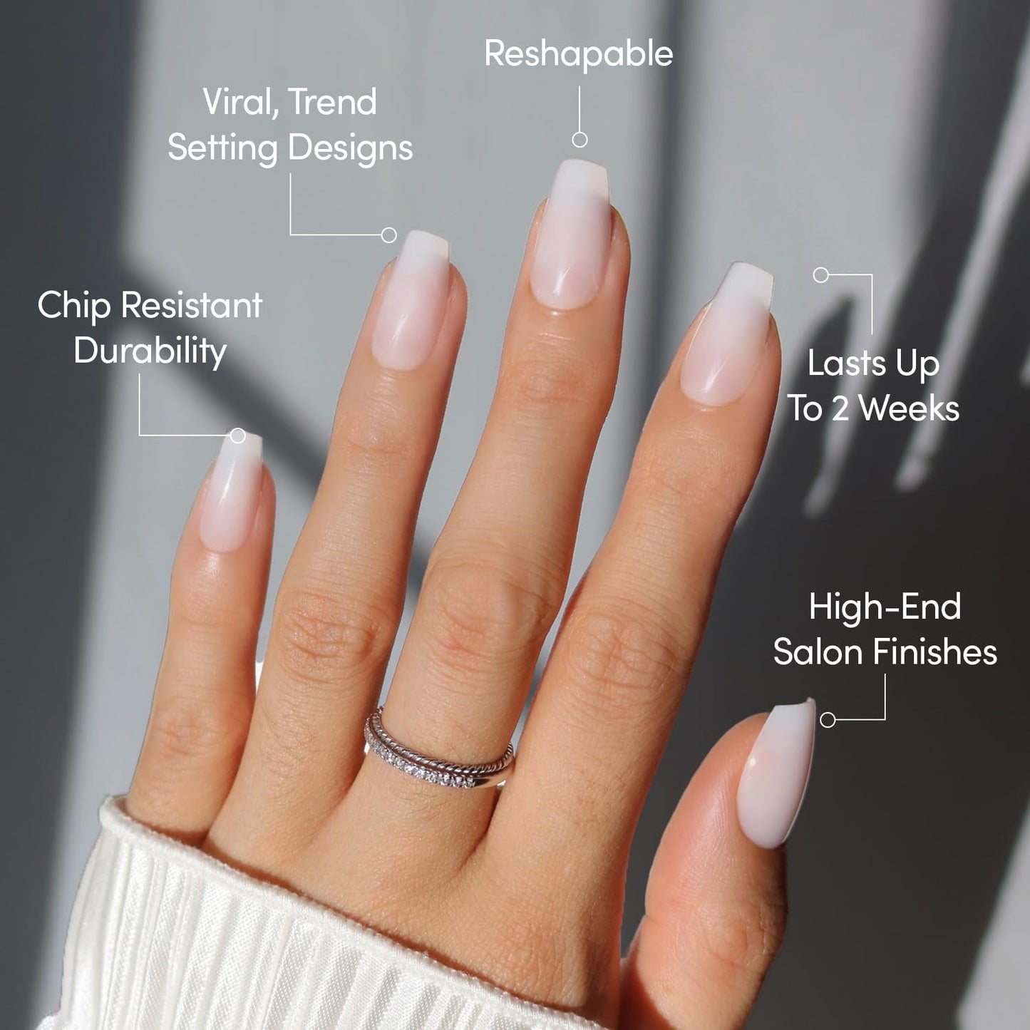 Glamnetic Medium Coffin Press-On Nails Bundle - Blush Dream, Oat Milk, Balsamic Glaze, & Delicate Touch | Milky Pink Fake Nails | Milky White False Nails | Glazed Black French Tips | Glazed Nude Nails