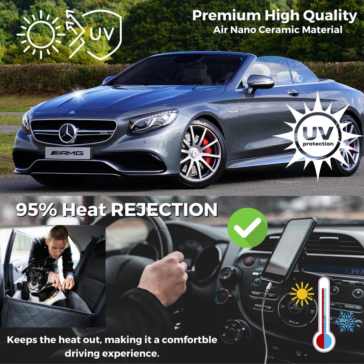 RockRose 70% Air Nano Ceramic Car Window Tint 40 in x 25FT 2PLY Charcoal Privacy Film Heat, UV 99%, and IRR 93% to 95% for Auto or Home Adhesive Film Easy Shrink, Plotter Friendly