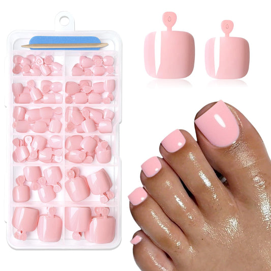 Lifextol 120PC Pink Press on Toenails for Women Fake Toe nail Press ons Acrylic Toe Press on Nails Set, Pink Press on Toe Nails Press on Fake Toenails Press ons Acrylic Toe Nail Tips&Glue Tab-L
