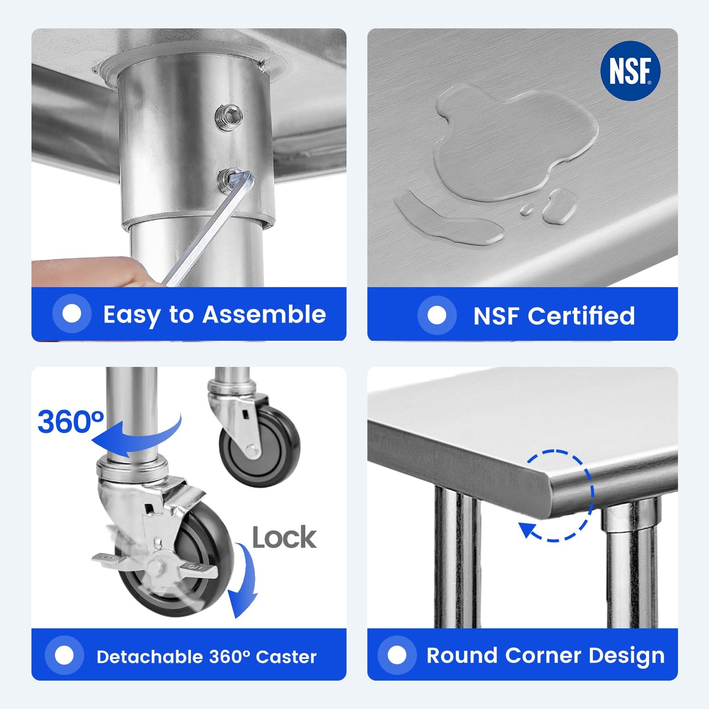 Hally Stainless Steel Table for Prep & Work 24 x 30 Inches with Caster Wheels, NSF Commercial Heavy Duty Table with Undershelf and Galvanized Legs for Restaurant, Home and Hotel