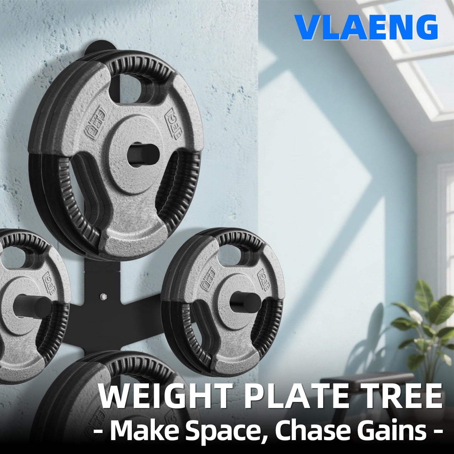 Weight Plate Storage Rack, Wall Mounted Bumper Plate Weight Rack Storage, Space Saving Strength Training Plate Trees for Garage Home Gym Strength Training, Load Up to 700 LBS, 3-Peg, Fit 2" Plates (Weight Plate Storage Wall Mount)"